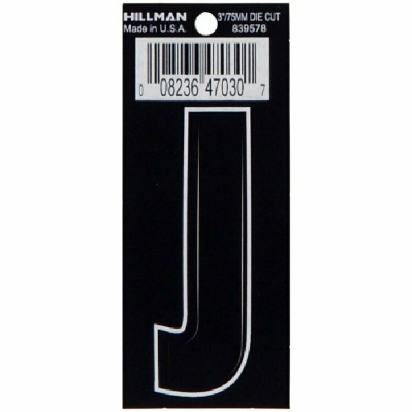 Hillman Letter, Character: J, 3 in H Character, Black/White Character, Black Background, Vinyl 839578